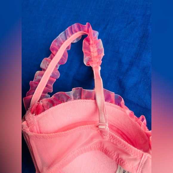 NWT vtg Y2K coquette girly English Rose Pink Frilly balconette push up Bra • 36B - Picture 5 of 10